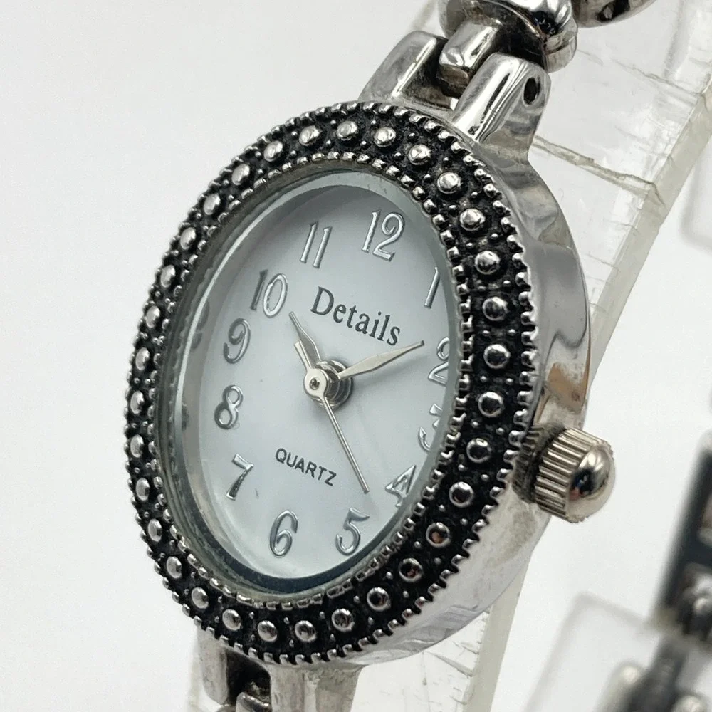 Details Women's Watch 20mm Silver Tone Oval w/Extender New Battery 6.75
